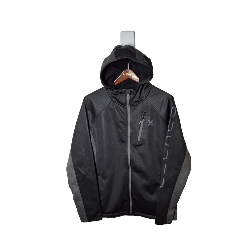 Spyder Jacket Mens Small Black HydroWEB Softshell‎ Hooded Waterproof Ski Zip